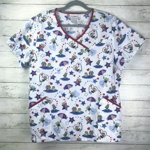 ScrubStar Womens XL Srub Top Frogs Fourth of July